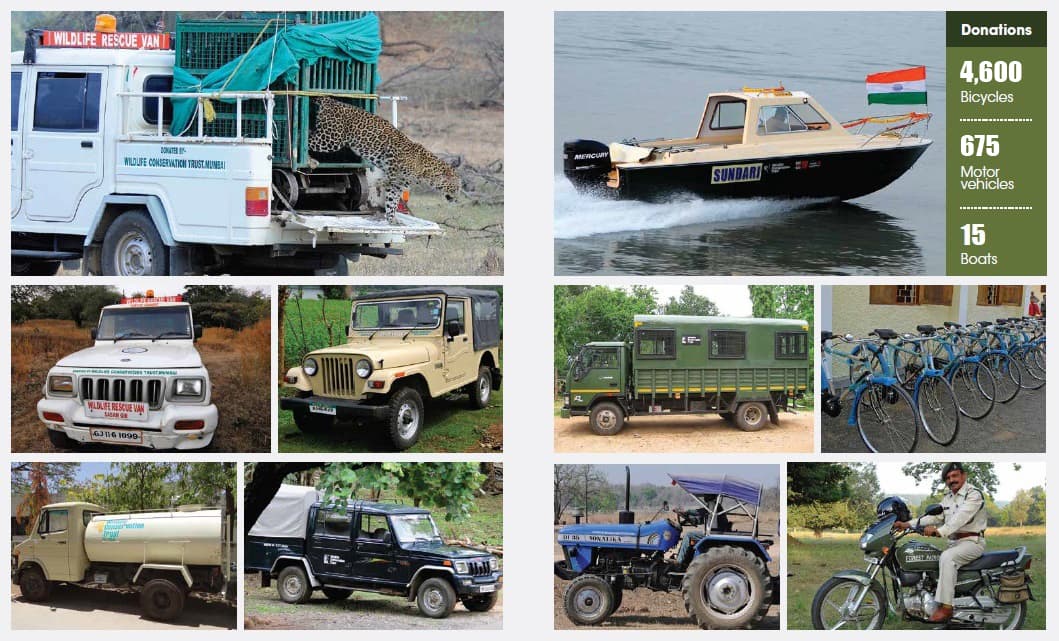 WCT supplements the efforts of state governments by donating an array of vehicles for frontline forest staff. WCT donates bicycles, 125cc motorcycles, 4WD vehicles, 22-seater troop carriers, high-speed motorboats, water tankers and tractors to forest departments across the country.