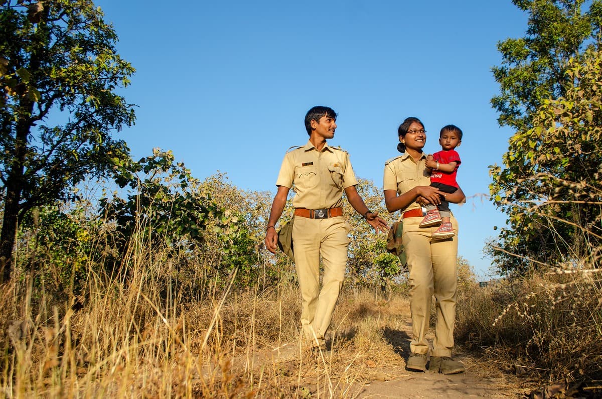 Forest guards Sunita and Dnyaneshwar Shinde raised their child in the core zone of Melghat Tiger Reserve for two years. The author has followed their lives since 2018, and they have featured in many articles.