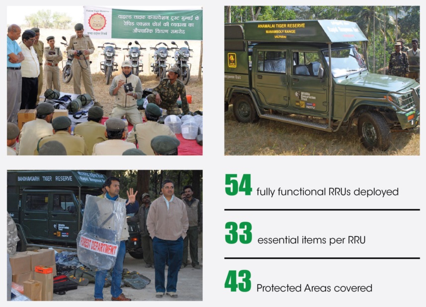 To help tackle human-animal conflict, WCT has designed and donated Rapid Response Units (RRUs) to forest departments across India. Each RRU consists of a specially-modified 4WD vehicle, three motorcycles, injury-proof carnivore trap cage, blow-pipe, stretcher, GPS, digital camera, sleeping bags, torches, and several other items needed during an emergency.