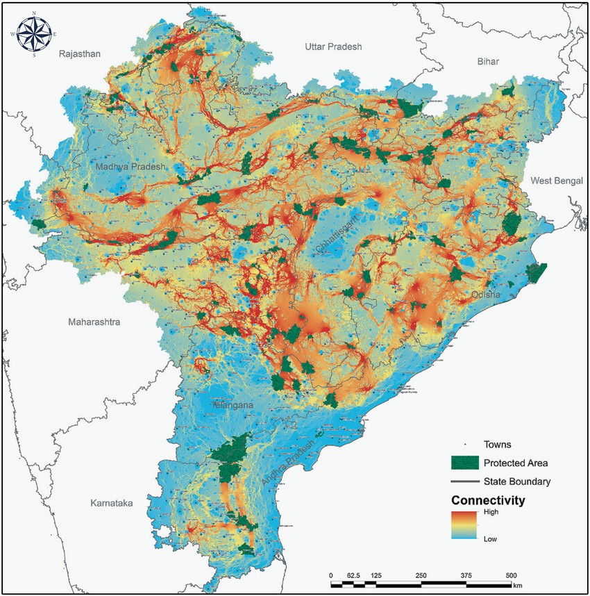 Map depicting tiger connectivity between Protected Areas in the Central Indian Landscape